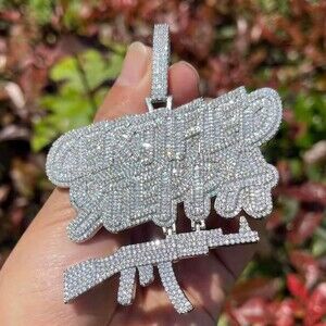 Silver Iced Out Certified Steppa AK47 Pendant with 22 Inch Rope Chain
